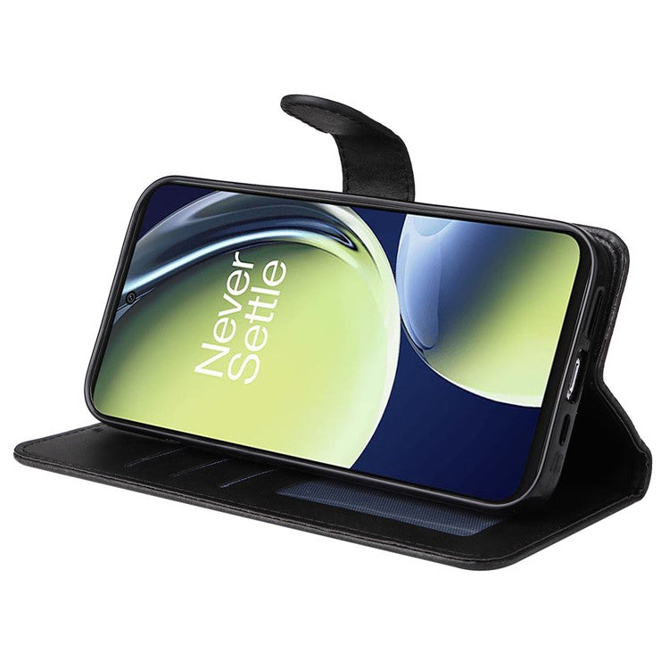 Wallet Stand Case for OnePlus Nord CE 3 Lite 5G / N30 5G / Oppo K11x 5G PU Leather Calf Texture Phone Cover - Black