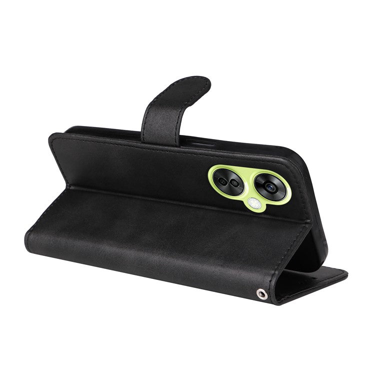 Wallet Stand Case for OnePlus Nord CE 3 Lite 5G / N30 5G / Oppo K11x 5G PU Leather Calf Texture Phone Cover - Black