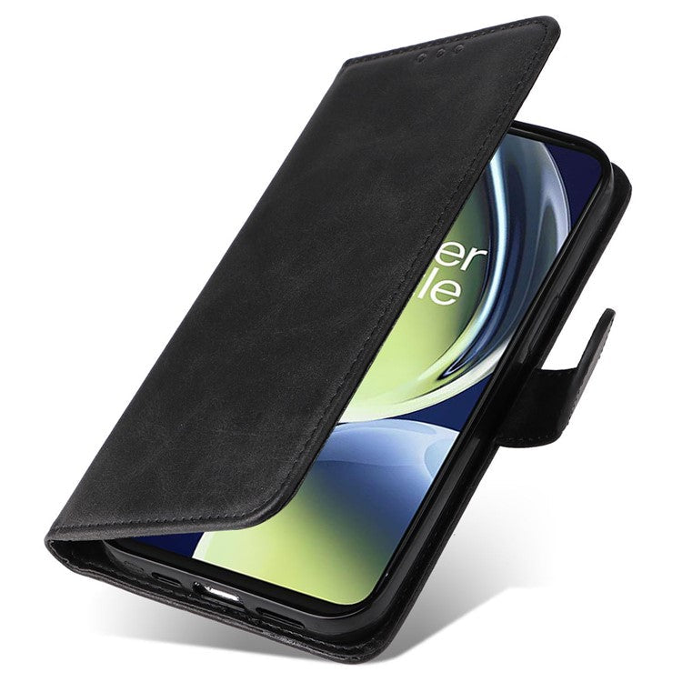 Wallet Stand Case for OnePlus Nord CE 3 Lite 5G / N30 5G / Oppo K11x 5G PU Leather Calf Texture Phone Cover - Black