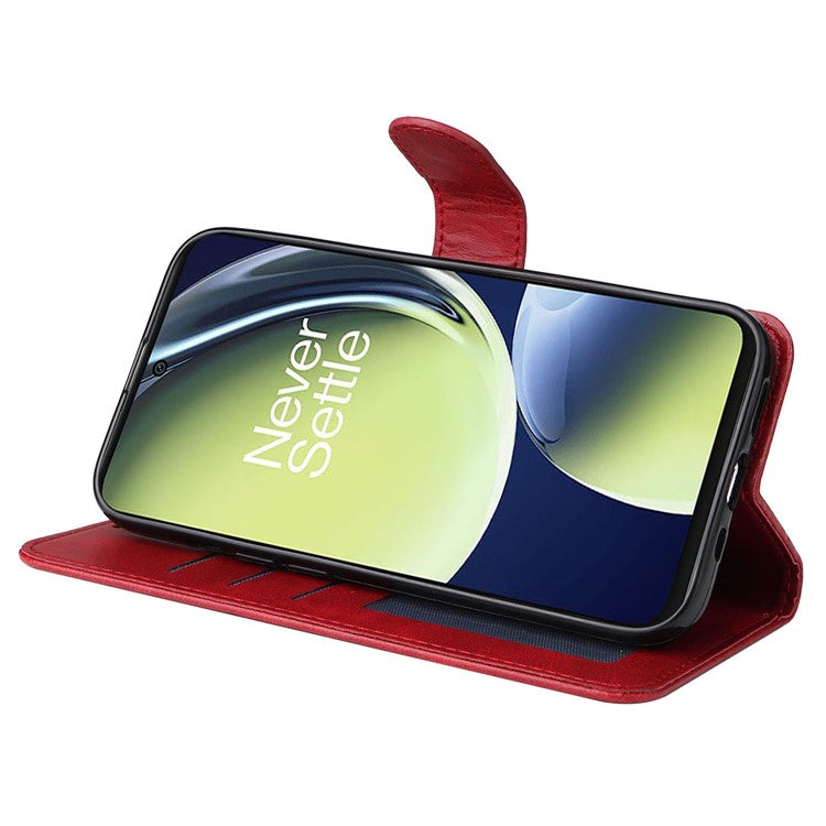 Wallet Stand Case for OnePlus Nord CE 3 Lite 5G / N30 5G / Oppo K11x 5G PU Leather Calf Texture Phone Cover - Red