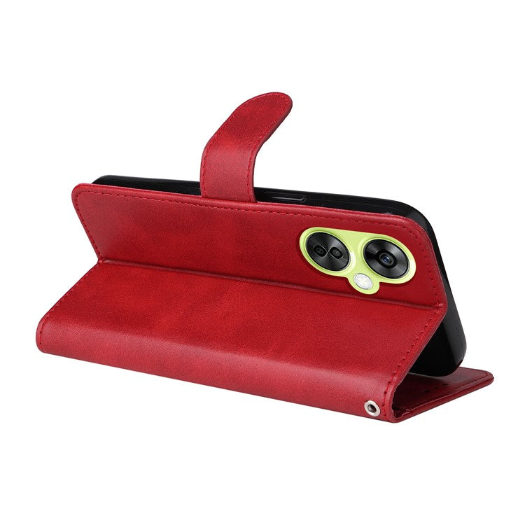 Wallet Stand Case for OnePlus Nord CE 3 Lite 5G / N30 5G / Oppo K11x 5G PU Leather Calf Texture Phone Cover - Red