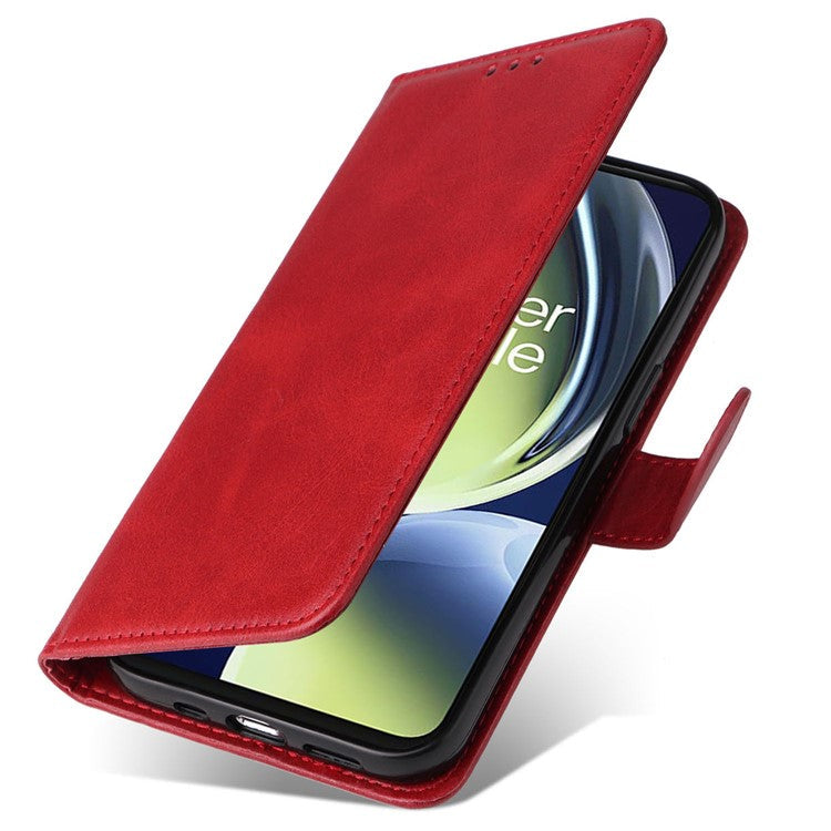 Wallet Stand Case for OnePlus Nord CE 3 Lite 5G / N30 5G / Oppo K11x 5G PU Leather Calf Texture Phone Cover - Red