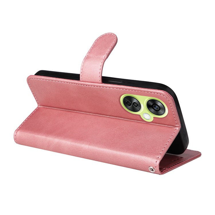 Wallet Stand Case for OnePlus Nord CE 3 Lite 5G / N30 5G / Oppo K11x 5G PU Leather Calf Texture Phone Cover - Pink