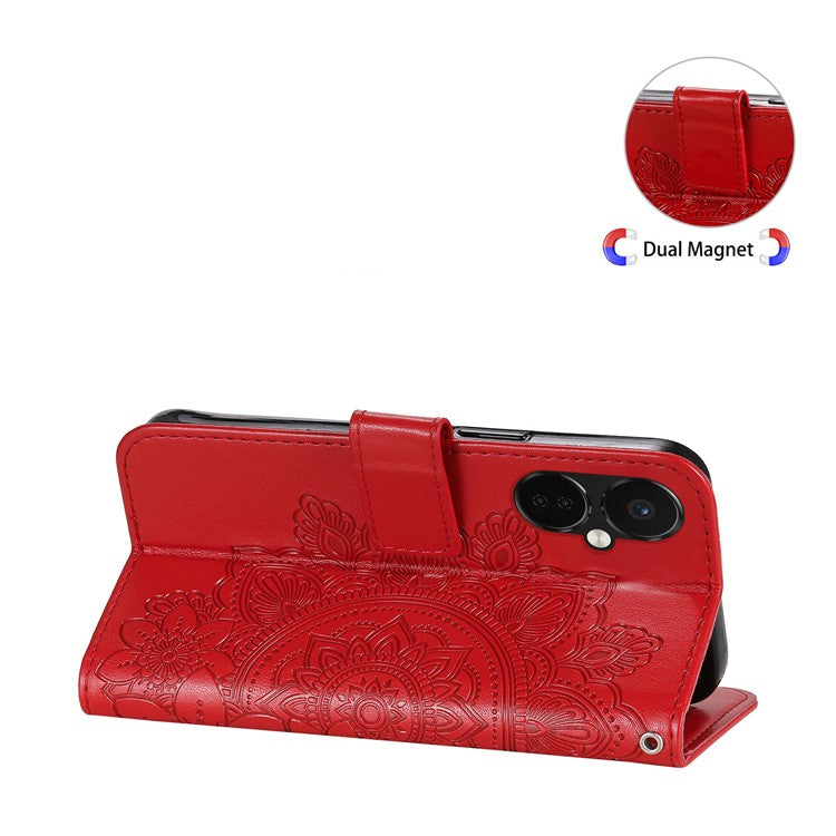 Stand Cover for OnePlus Nord CE3 5G / Oppo K11 5G Flower Imprint PU Leather Wallet Phone Case - Red