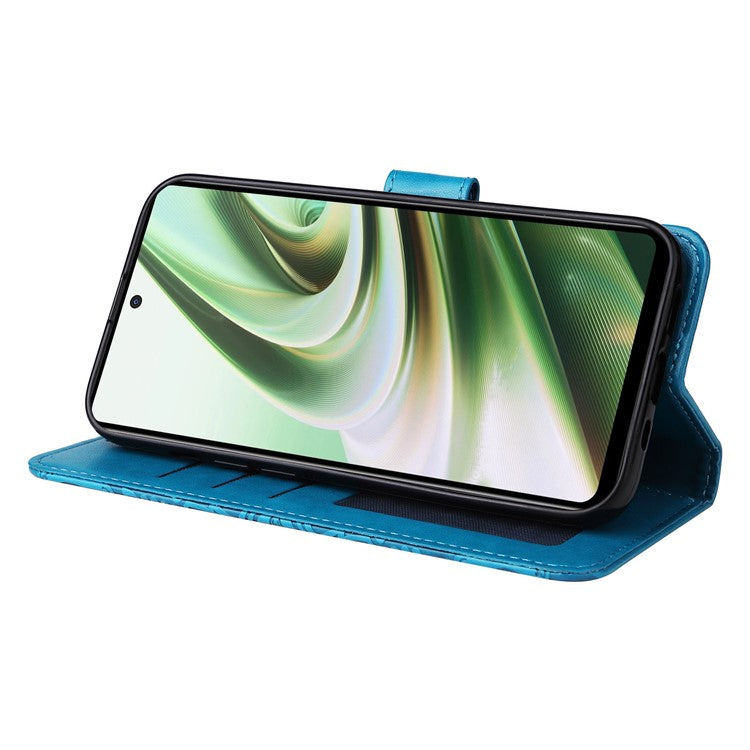 For OnePlus Nord CE3 5G / Oppo K11 5G Shockproof Wallet Stand Phone Cover Sunflower Imprint Leather Case - Blue