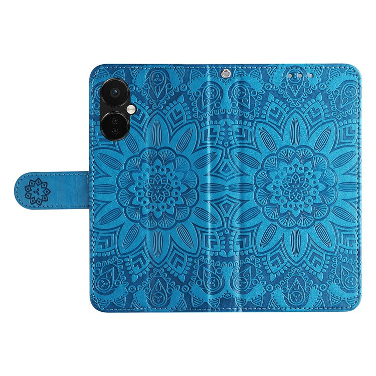 For OnePlus Nord CE3 5G / Oppo K11 5G Shockproof Wallet Stand Phone Cover Sunflower Imprint Leather Case - Blue