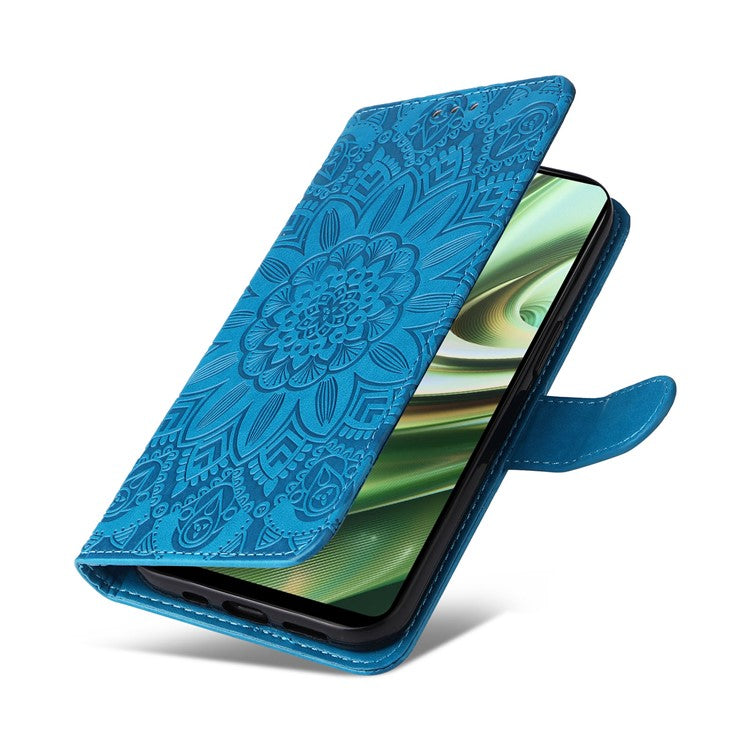 For OnePlus Nord CE3 5G / Oppo K11 5G Shockproof Wallet Stand Phone Cover Sunflower Imprint Leather Case - Blue