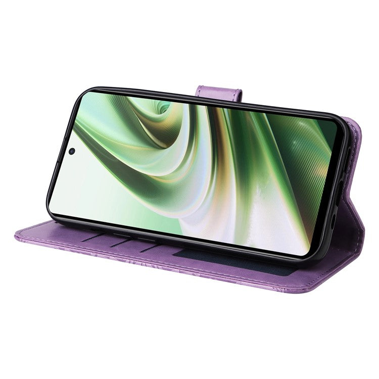 For OnePlus Nord CE3 5G / Oppo K11 5G Shockproof Wallet Stand Phone Cover Sunflower Imprint Leather Case - Purple