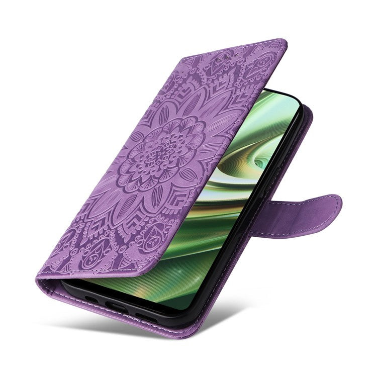 For OnePlus Nord CE3 5G / Oppo K11 5G Shockproof Wallet Stand Phone Cover Sunflower Imprint Leather Case - Purple