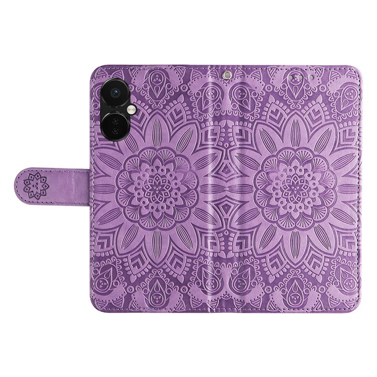 For OnePlus Nord CE3 5G / Oppo K11 5G Shockproof Wallet Stand Phone Cover Sunflower Imprint Leather Case - Purple