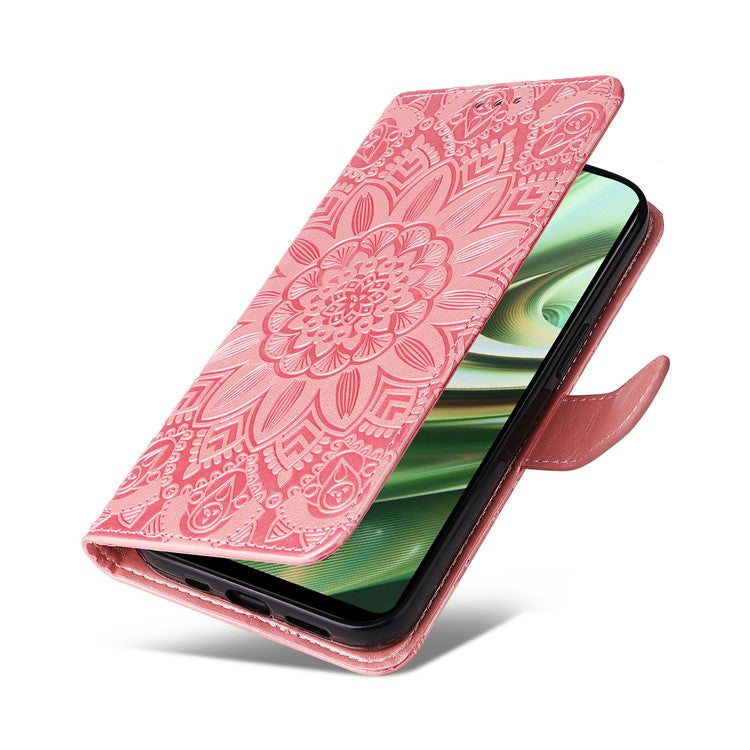 For OnePlus Nord CE3 5G / Oppo K11 5G Shockproof Wallet Stand Phone Cover Sunflower Imprint Leather Case - Pink
