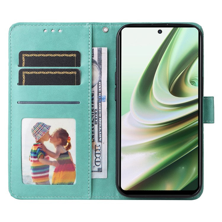 For OnePlus Nord CE3 5G / Oppo K11 5G Shockproof Wallet Stand Phone Cover Sunflower Imprint Leather Case - Green