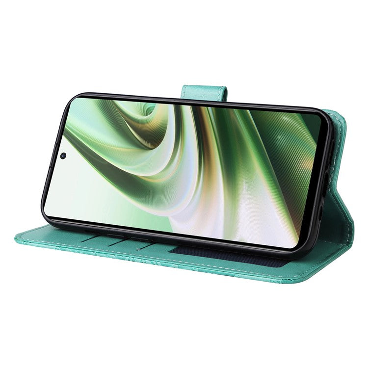 For OnePlus Nord CE3 5G / Oppo K11 5G Shockproof Wallet Stand Phone Cover Sunflower Imprint Leather Case - Green