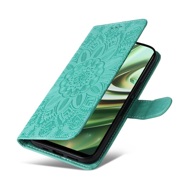 For OnePlus Nord CE3 5G / Oppo K11 5G Shockproof Wallet Stand Phone Cover Sunflower Imprint Leather Case - Green