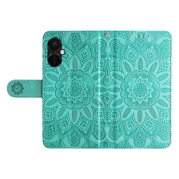 For OnePlus Nord CE3 5G / Oppo K11 5G Shockproof Wallet Stand Phone Cover Sunflower Imprint Leather Case - Green