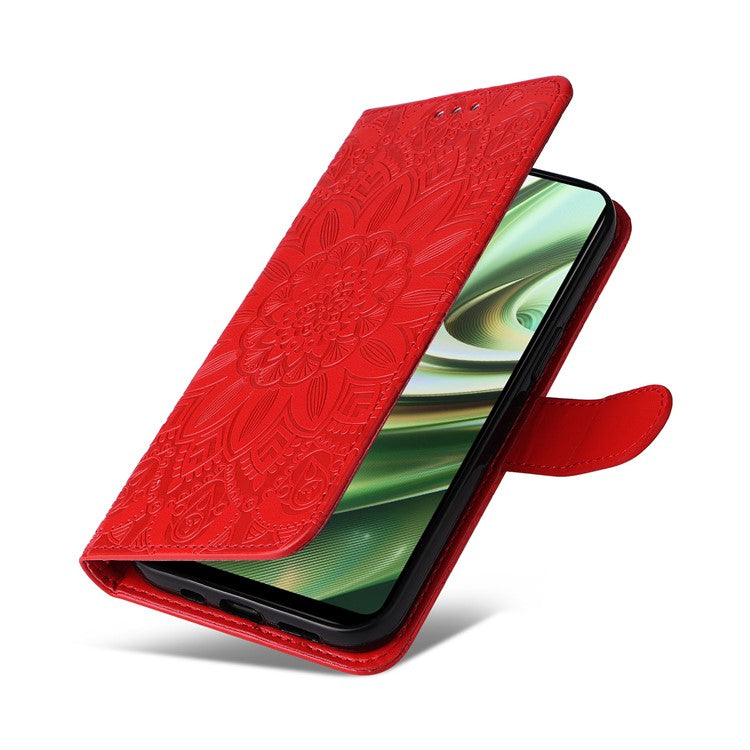 For OnePlus Nord CE3 5G / Oppo K11 5G Shockproof Wallet Stand Phone Cover Sunflower Imprint Leather Case - Red