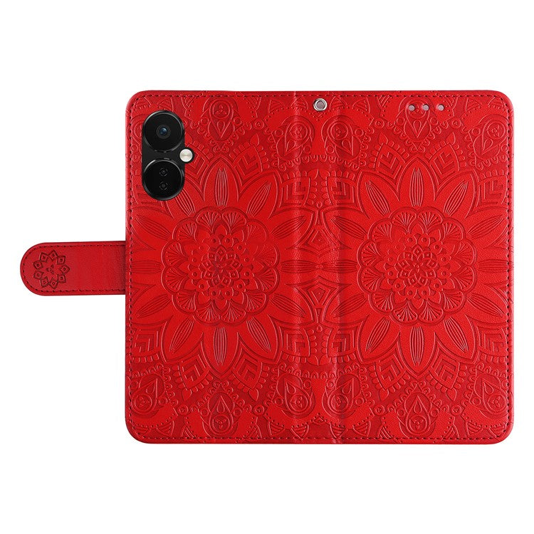 For OnePlus Nord CE3 5G / Oppo K11 5G Shockproof Wallet Stand Phone Cover Sunflower Imprint Leather Case - Red