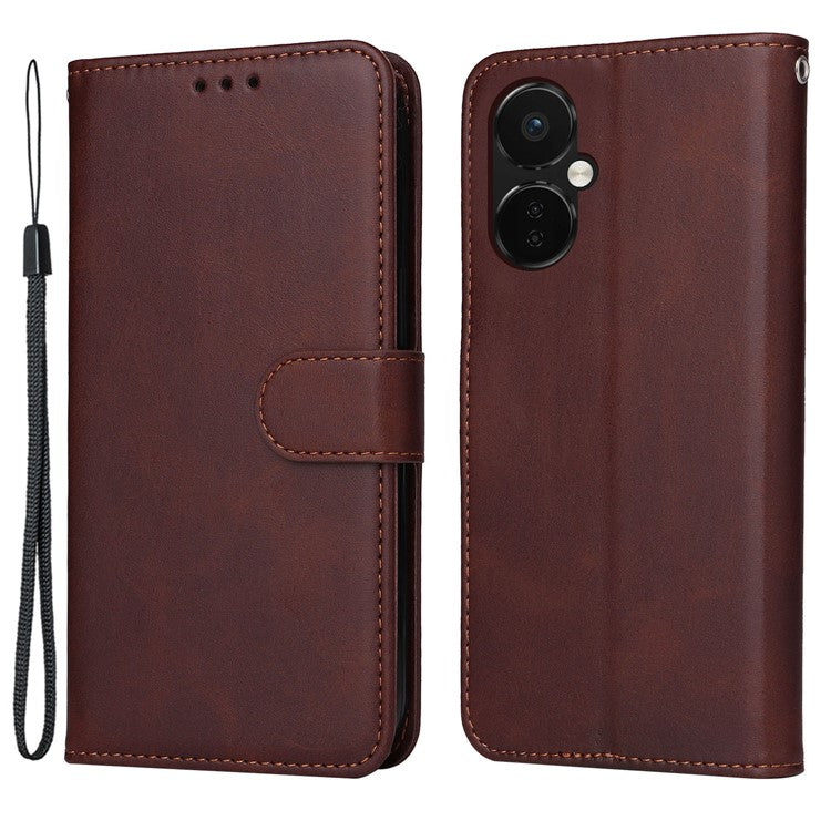 For OnePlus Nord CE3 5G / Oppo K11 5G Calf Texture Phone Case Leather Wallet Stand Protection Cover - Brown