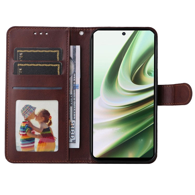 For OnePlus Nord CE3 5G / Oppo K11 5G Calf Texture Phone Case Leather Wallet Stand Protection Cover - Brown