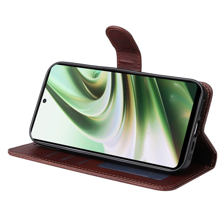 For OnePlus Nord CE3 5G / Oppo K11 5G Calf Texture Phone Case Leather Wallet Stand Protection Cover - Brown