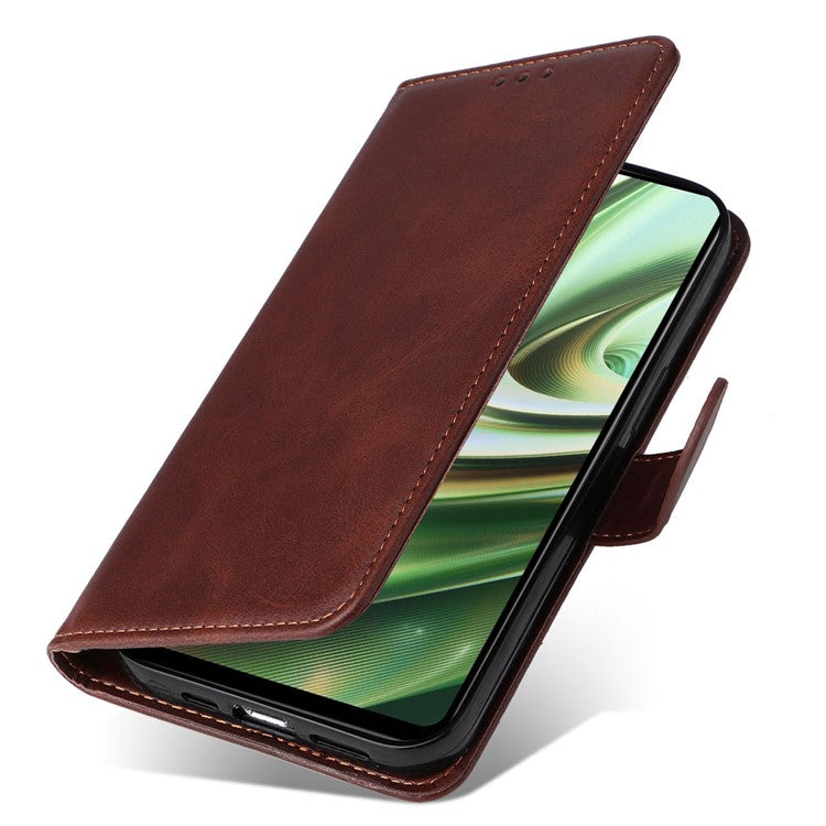 For OnePlus Nord CE3 5G / Oppo K11 5G Calf Texture Phone Case Leather Wallet Stand Protection Cover - Brown