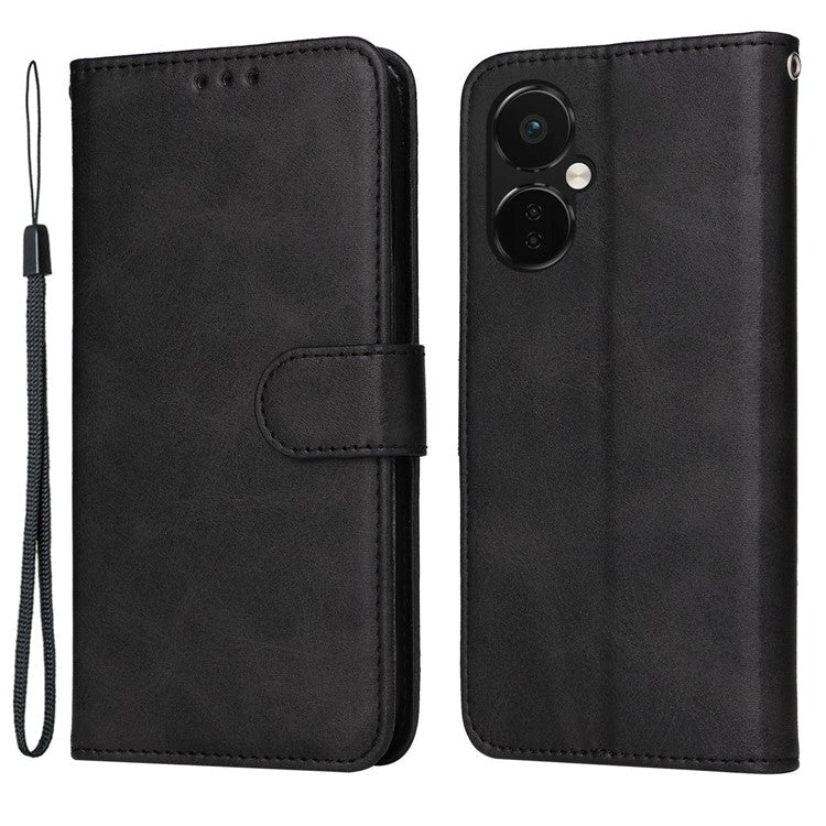 For OnePlus Nord CE3 5G / Oppo K11 5G Calf Texture Phone Case Leather Wallet Stand Protection Cover - Black