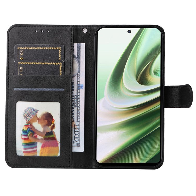 For OnePlus Nord CE3 5G / Oppo K11 5G Calf Texture Phone Case Leather Wallet Stand Protection Cover - Black