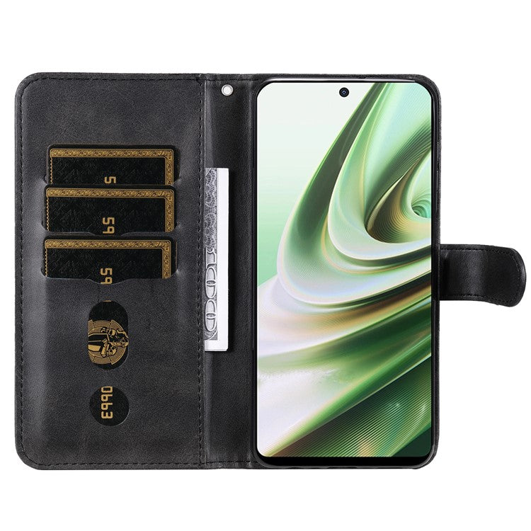 For OnePlus Nord CE3 5G / Oppo K11 5G Zipper Pocket Wallet Stand Phone Case Calf Texture Leather Cover - Black