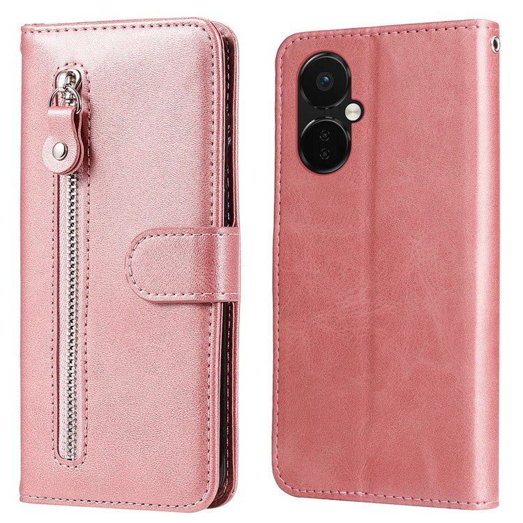 For OnePlus Nord CE3 5G / Oppo K11 5G Zipper Pocket Wallet Stand Phone Case Calf Texture Leather Cover - Pink