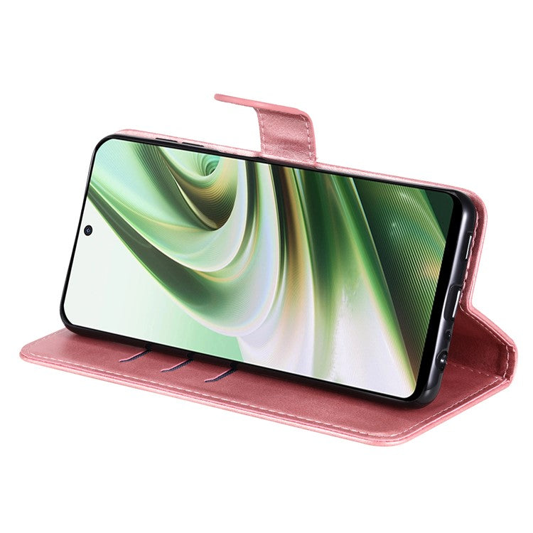 For OnePlus Nord CE3 5G / Oppo K11 5G Zipper Pocket Wallet Stand Phone Case Calf Texture Leather Cover - Pink