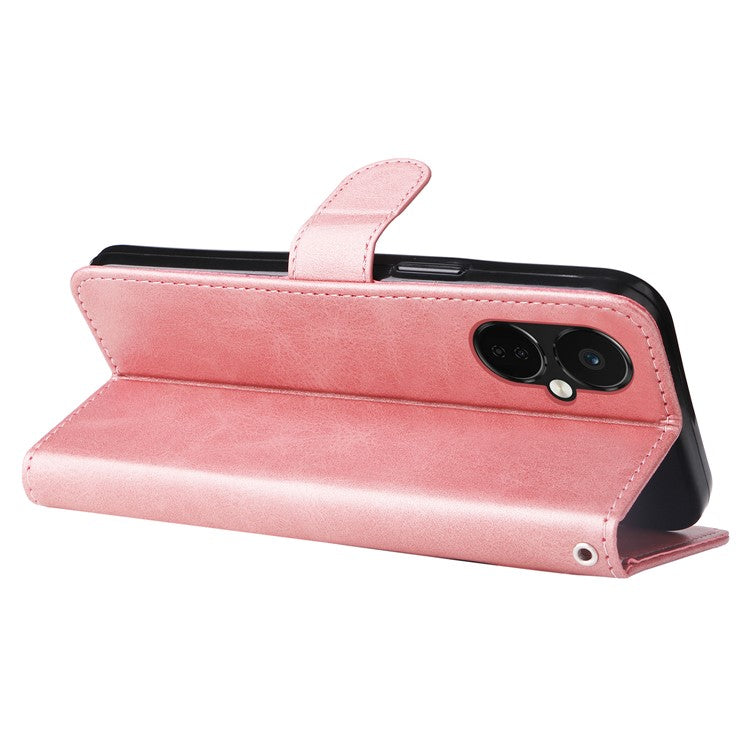 For OnePlus Nord CE3 5G / Oppo K11 5G Zipper Pocket Wallet Stand Phone Case Calf Texture Leather Cover - Pink