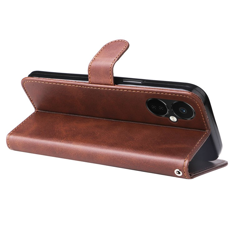 For OnePlus Nord CE3 5G / Oppo K11 5G Zipper Pocket Wallet Stand Phone Case Calf Texture Leather Cover - Brown