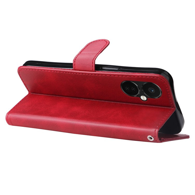 For OnePlus Nord CE3 5G / Oppo K11 5G Zipper Pocket Wallet Stand Phone Case Calf Texture Leather Cover - Red