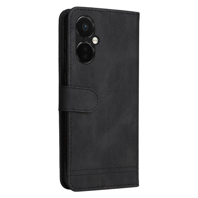 For OnePlus Nord CE3 5G / Oppo K11 5G Imprinted Lines PU Leather Stand Wallet Case Skin-touch Phone Cover - Black