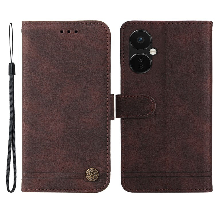 For OnePlus Nord CE3 5G / Oppo K11 5G Imprinted Lines PU Leather Stand Wallet Case Skin-touch Phone Cover - Brown