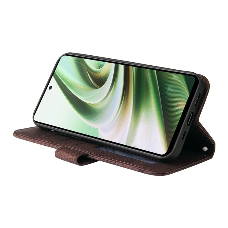 For OnePlus Nord CE3 5G / Oppo K11 5G Imprinted Lines PU Leather Stand Wallet Case Skin-touch Phone Cover - Brown