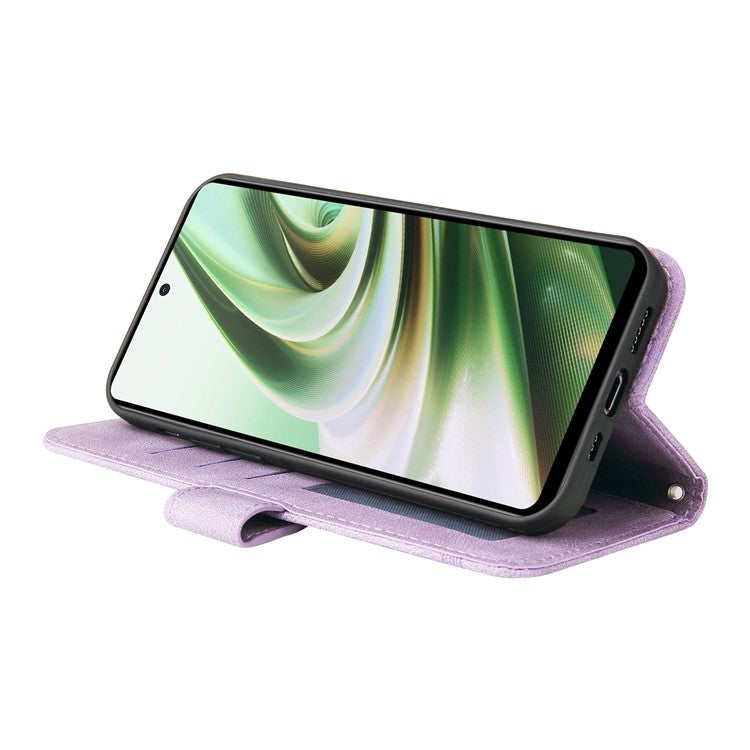 For OnePlus Nord CE3 5G / Oppo K11 5G Imprinted Lines PU Leather Stand Wallet Case Skin-touch Phone Cover - Purple