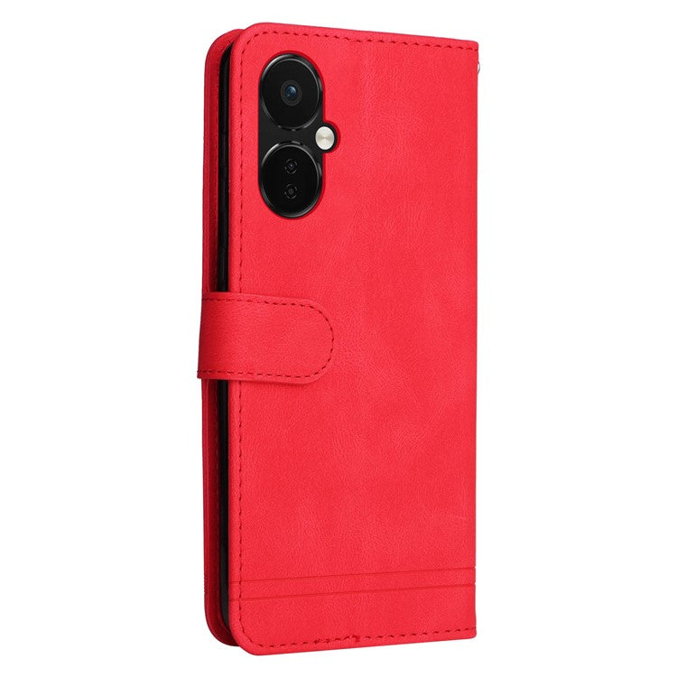 For OnePlus Nord CE3 5G / Oppo K11 5G Imprinted Lines PU Leather Stand Wallet Case Skin-touch Phone Cover - Red