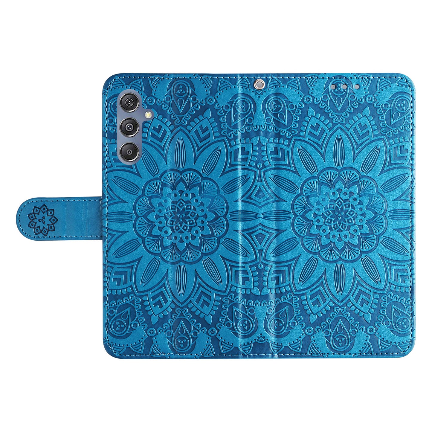For Samsung Galaxy F34 5G / M34 5G Anti-Scratch Phone Cover Sunflower Imprint PU Leather Wallet Stand Case - Blue