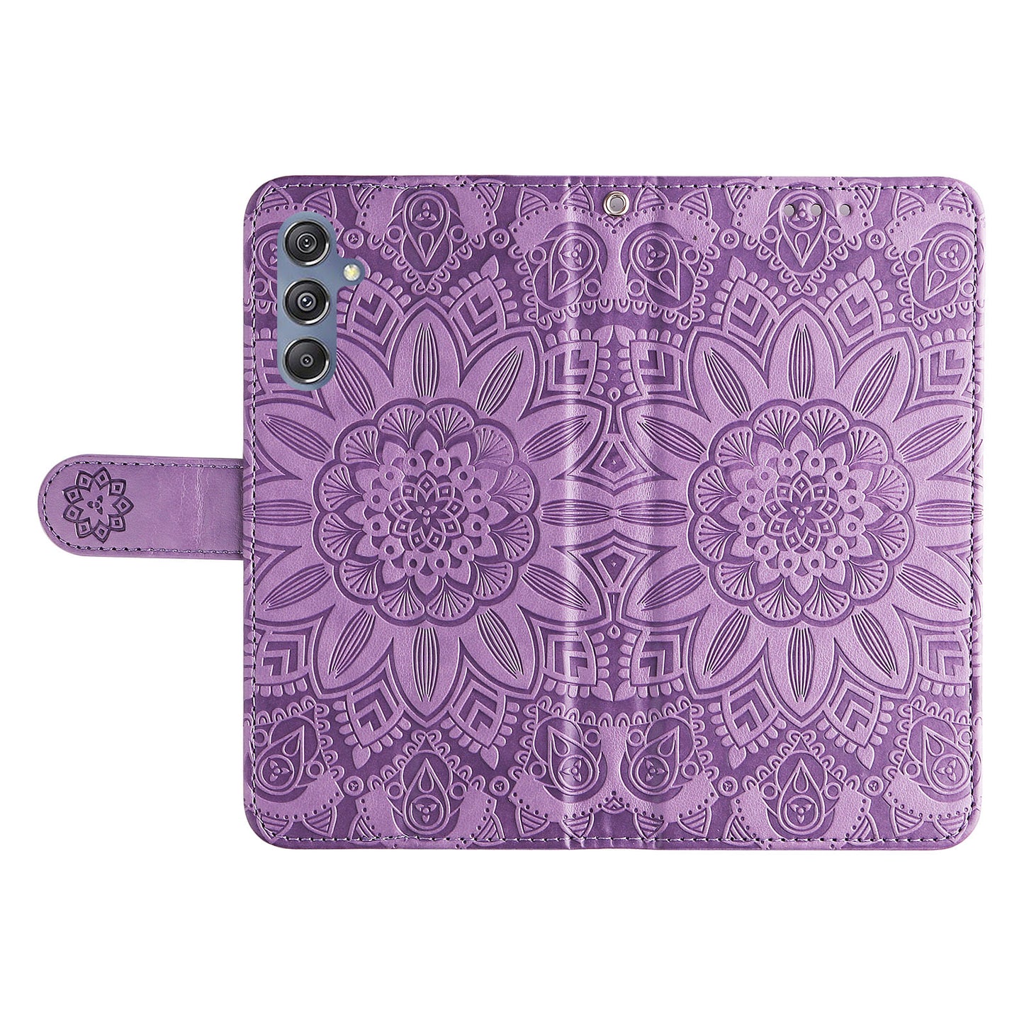 For Samsung Galaxy F34 5G / M34 5G Anti-Scratch Phone Cover Sunflower Imprint PU Leather Wallet Stand Case - Purple