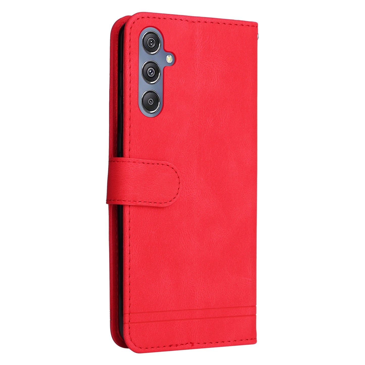 For Samsung Galaxy F34 5G / M34 5G Imprinted Lines Stand Wallet Cover Anti-drop PU Leather Phone Case - Red