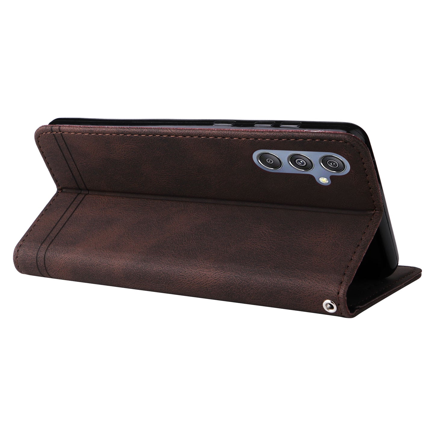 For Samsung Galaxy F34 5G / M34 5G Imprinted Lines Stand Wallet Cover Anti-drop PU Leather Phone Case - Brown