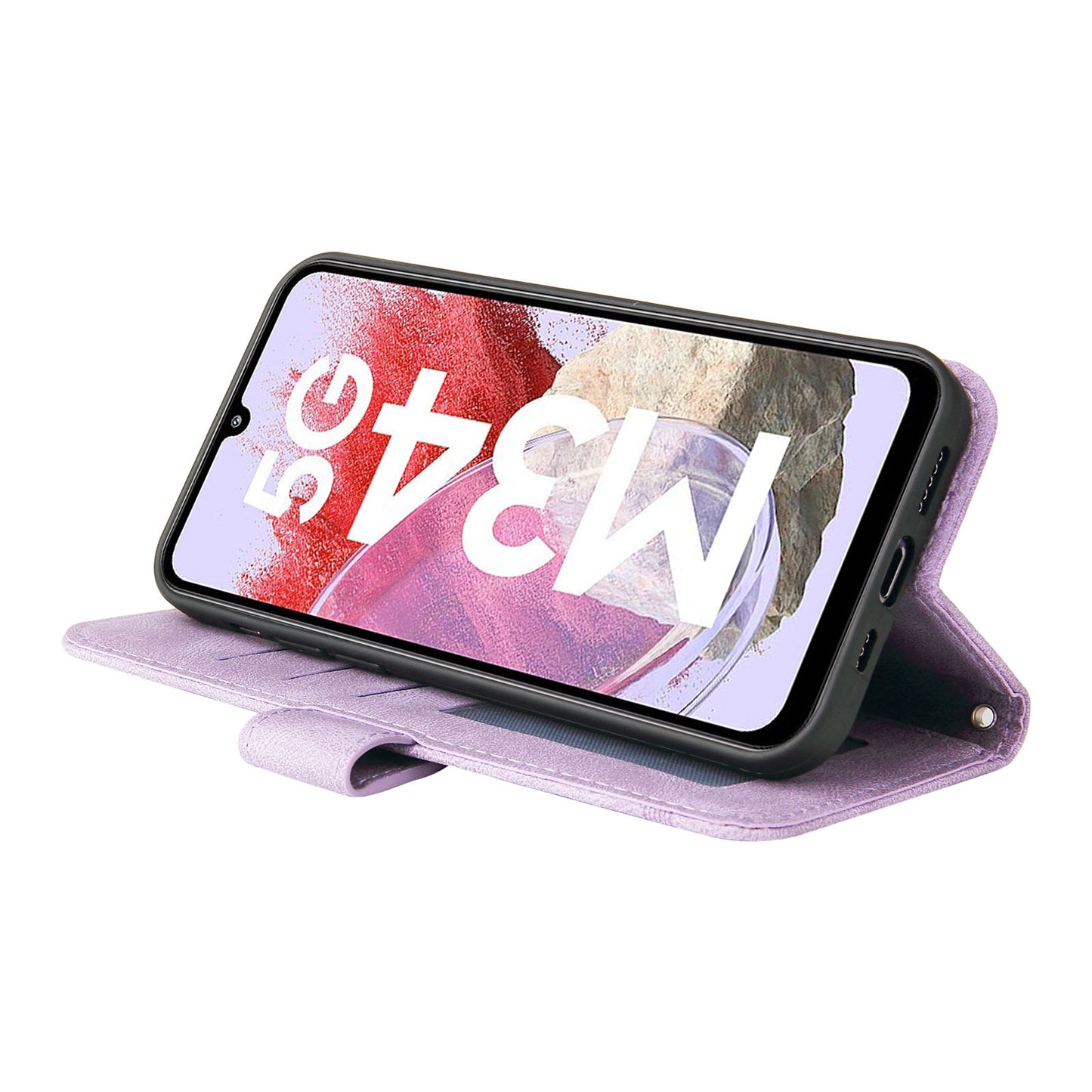For Samsung Galaxy F34 5G / M34 5G Imprinted Lines Stand Wallet Cover Anti-drop PU Leather Phone Case - Purple