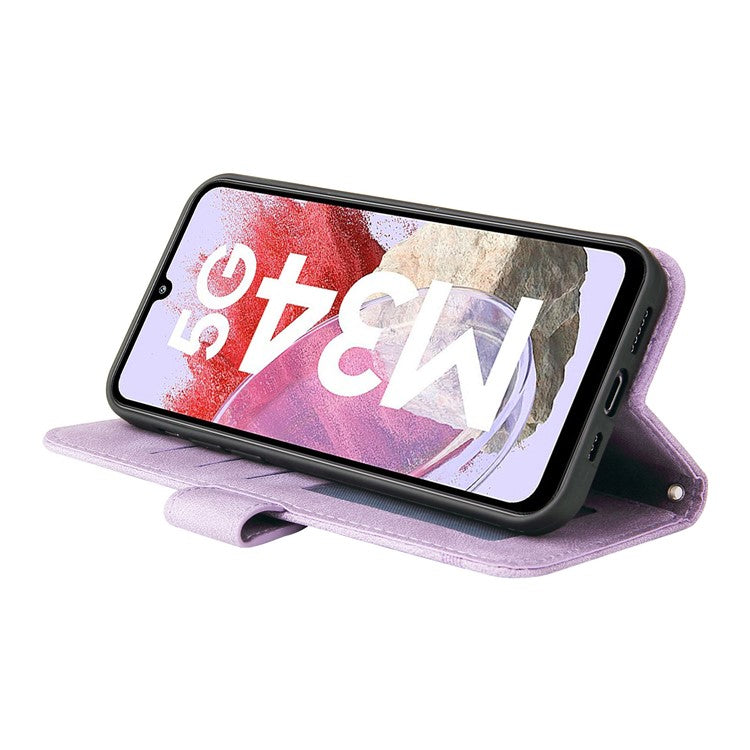 For Samsung Galaxy F34 5G / M34 5G Leather Wallet Cases Skin Touch Phone Cover Stand with Strap - Purple