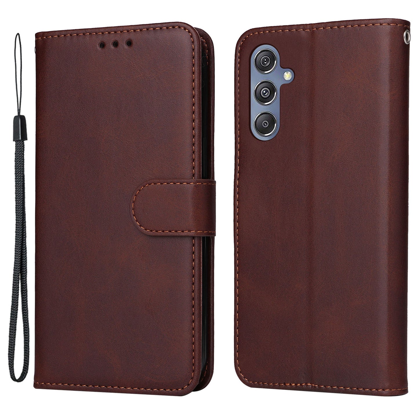 For Samsung Galaxy F34 5G / M34 5G Shockproof Phone Shell Calf Texture PU Leather Wallet Stand Cover - Brown