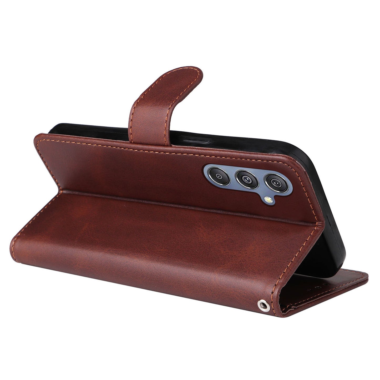 For Samsung Galaxy F34 5G / M34 5G Shockproof Phone Shell Calf Texture PU Leather Wallet Stand Cover - Brown