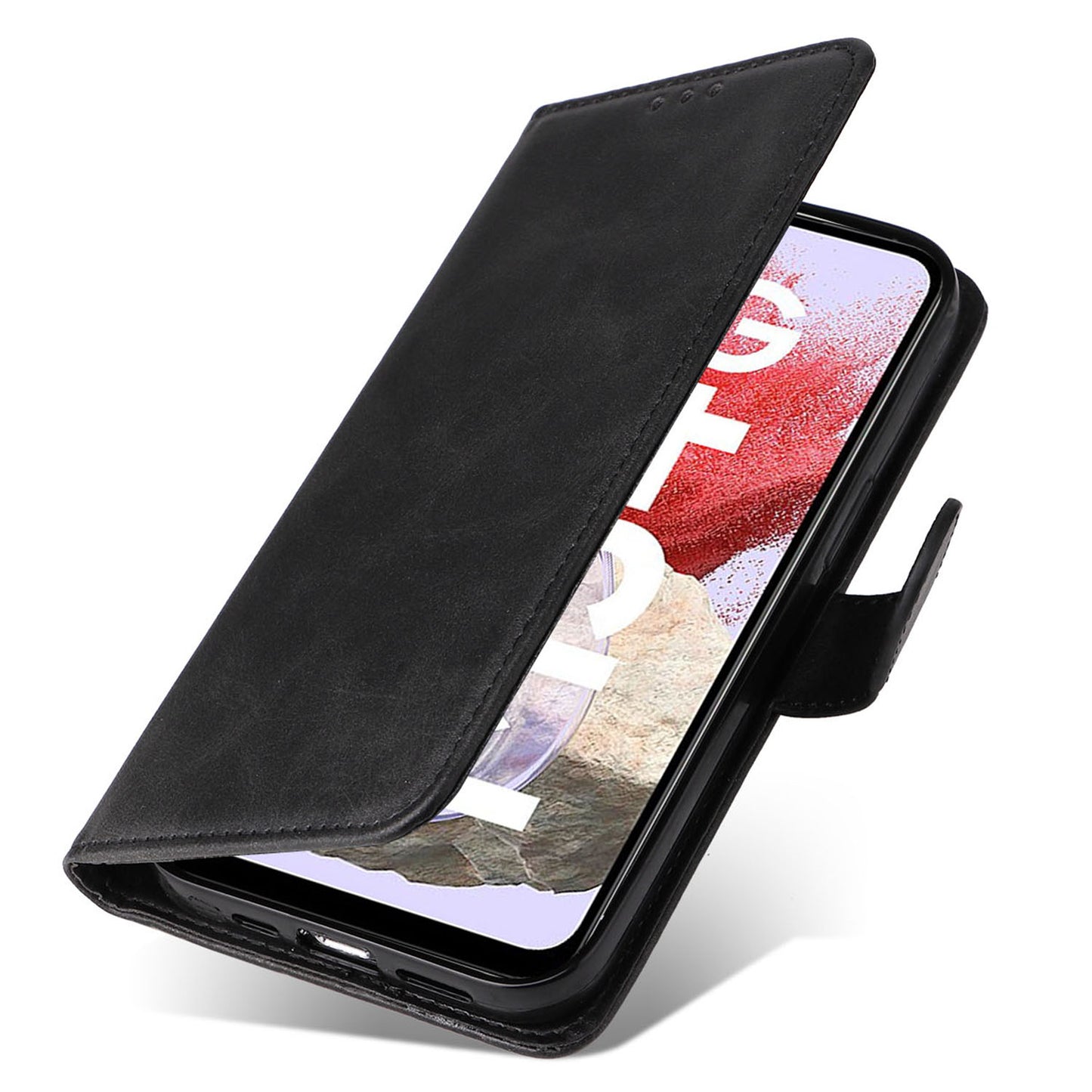 For Samsung Galaxy F34 5G / M34 5G Shockproof Phone Shell Calf Texture PU Leather Wallet Stand Cover - Black