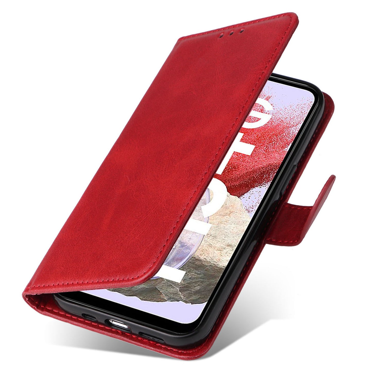 For Samsung Galaxy F34 5G / M34 5G Shockproof Phone Shell Calf Texture PU Leather Wallet Stand Cover - Red
