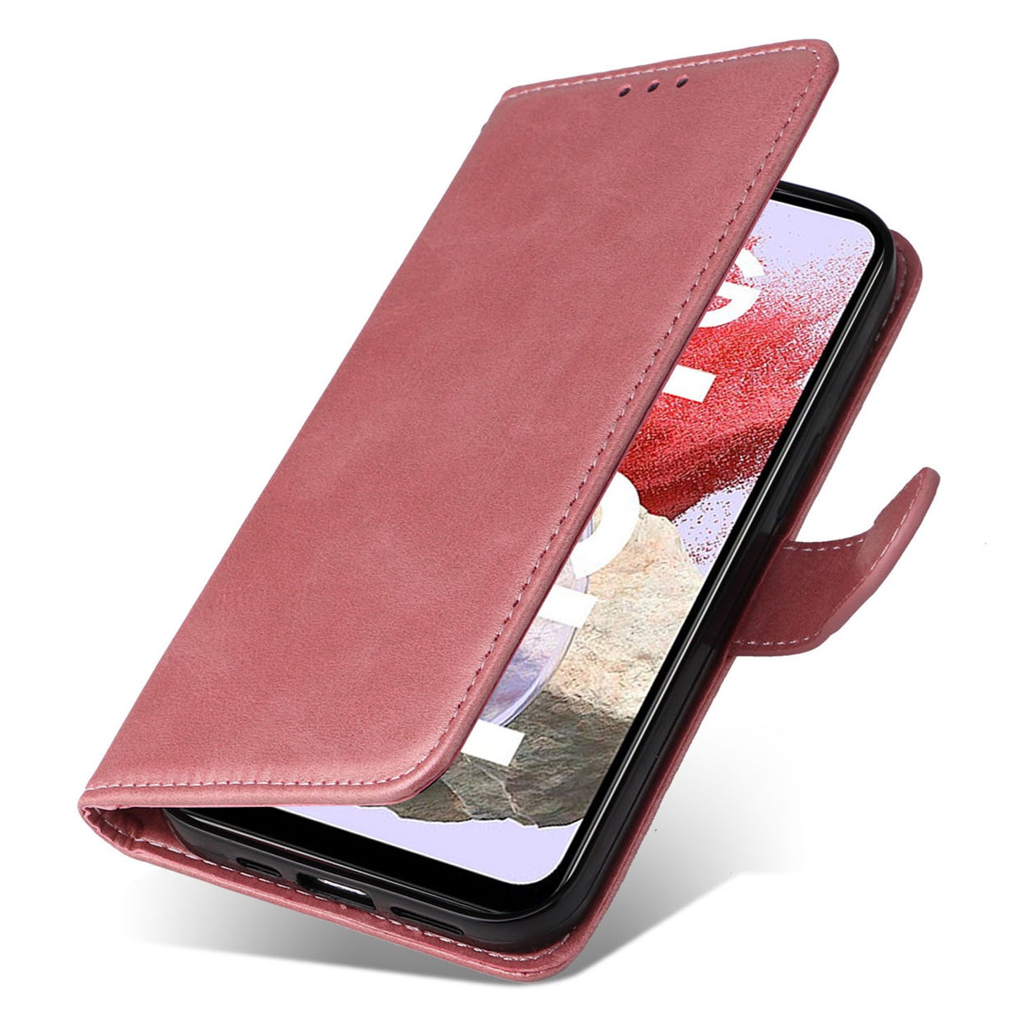 For Samsung Galaxy F34 5G / M34 5G Shockproof Phone Shell Calf Texture PU Leather Wallet Stand Cover - Pink