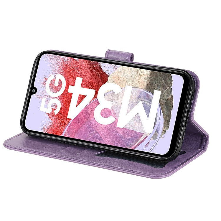 Stand Cover for Samsung Galaxy F34 5G / M34 5G Flower Imprint PU Leather Wallet Phone Case - Purple